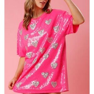 Fantastic Fawn Pink Sequin Heart Mini Dress oversized small